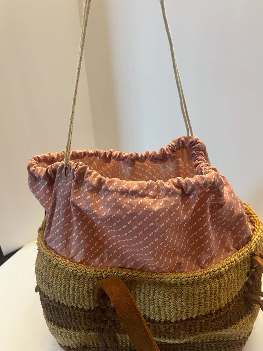 Tote Bag With Draw String and Lining Sisal Woven Tote Bag Hand Woven Tote Bag/ B - Picture 5 of 5